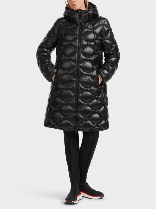 Marc Cain Sports Black Quilted Coat With Hood VS 11.06 W43 COL 900 Elasticated Drawstring Belted