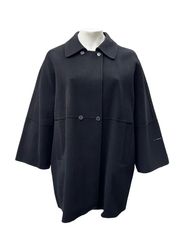 Marina Rinaldi Women's Black Natalia Button Closure Coat NWT Elasticated Drawstring Belted