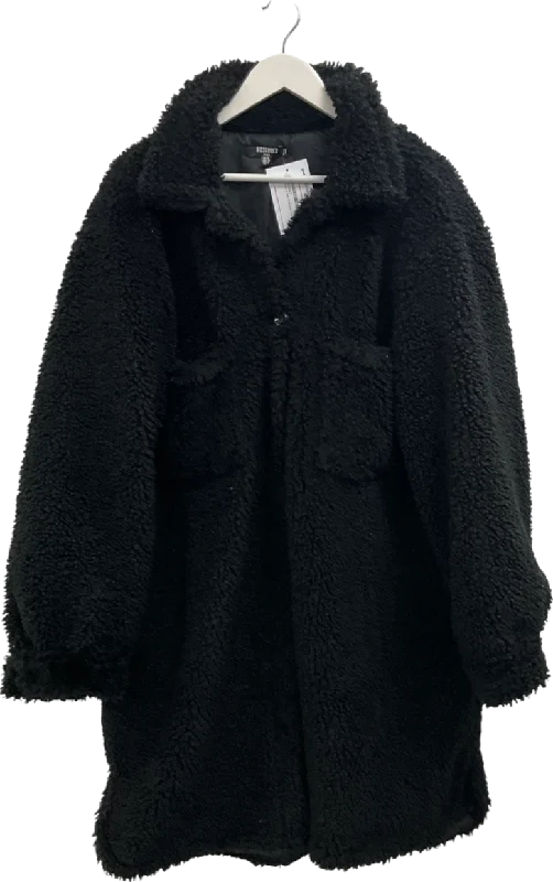 Missguided Black Teddy Bear Coat - Plus Size UK 16 Hooded Caped Scarf