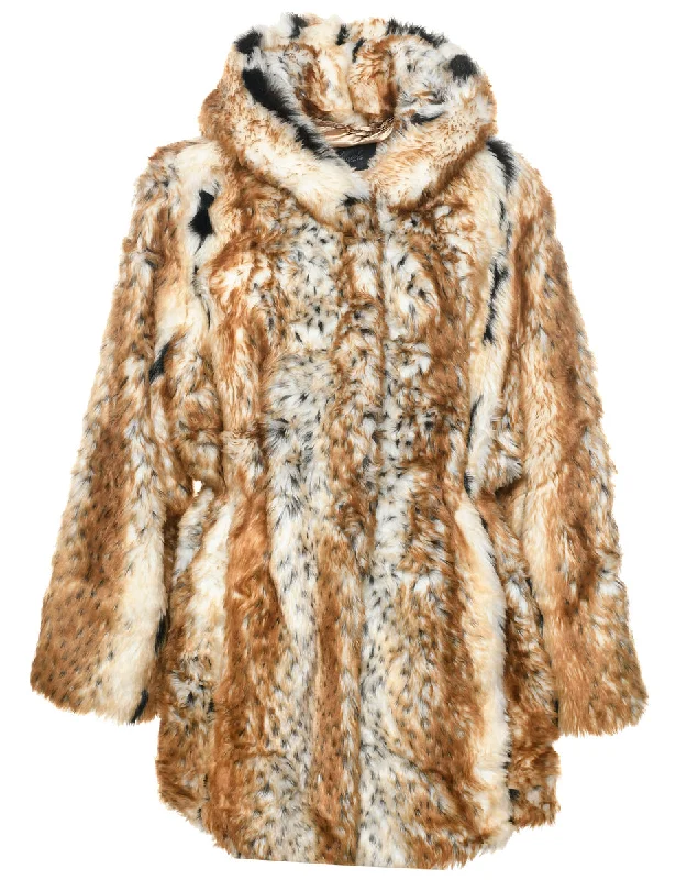 Multi-colour Faux Fur Coat - L Off-the-Shoulder Jacket Double-Breasted Coat Single-Breasted Coat