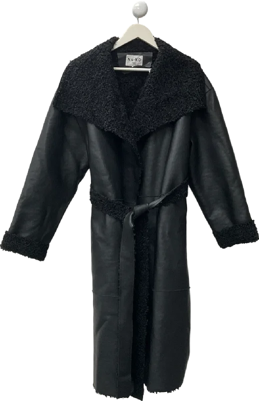 NA-KD Black Bonded Faux Fur Detailed Pu Coat UK 14 Vest Waistcoat Gilet