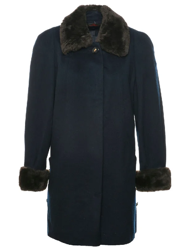 Navy Wool Coat - L Rayon Velvet Corduroy