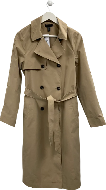 New Look Beige Tall Double Breasted Mac Coat UK 10 Vent Hem Cuff