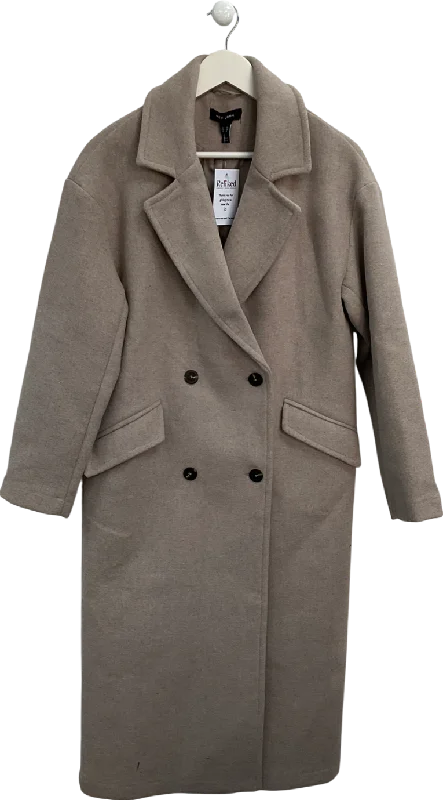 New Look Beige Wool Look Double Breasted Coat UK 10 Parka Down Jacket Wool Coat