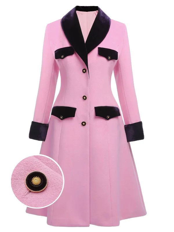 Pink 1930s Velvet Patchwork Button Coat Buttoned Zippered Snapped