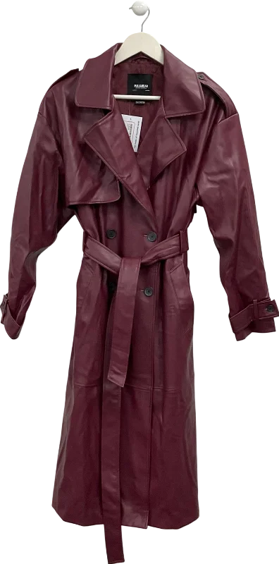 Pull & Bear Red Belted Faux Leather Trench Coat UK M Boat Shawl Notched