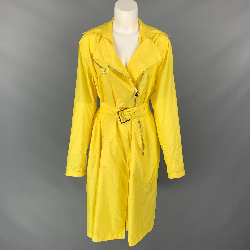 RALPH LAUREN Black Label Size 6 Yellow Nylon Belted Trench Coat Square Neck One-Shoulder Off-the-Shoulder