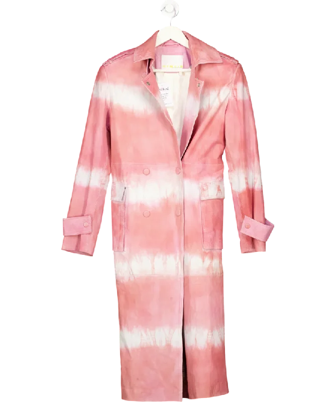 Remain Birger Christensen Pink Pirene Tie Dye Leather Coat UK 10 Trench Raincoat Windbreaker