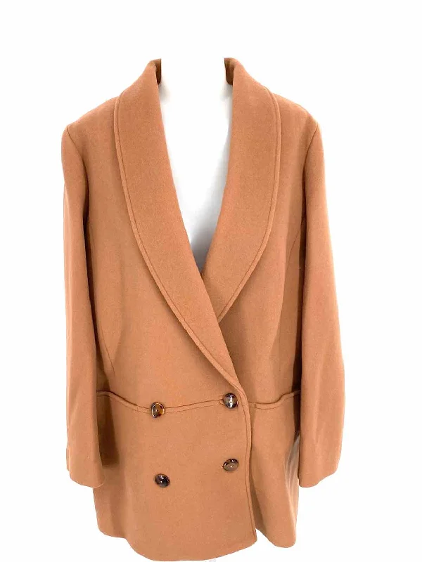 Sezane Women's Brown Double Breasted Wool Blend Size 42/10 Coat Trim Padded Insulated