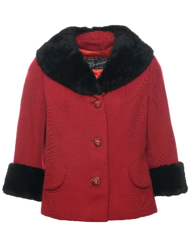 Single Breasted Fur Collar Coat - M Suede Jacket Faux Fur Jacket Puffer Jacket