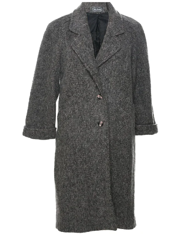 Single Breasted Wool Coat - M Striped Polka Dot Solid