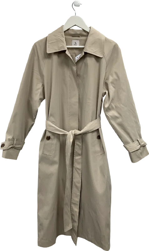 TU Beige Belted Trench Coat UK M Tie-Waist Belted Drawstring