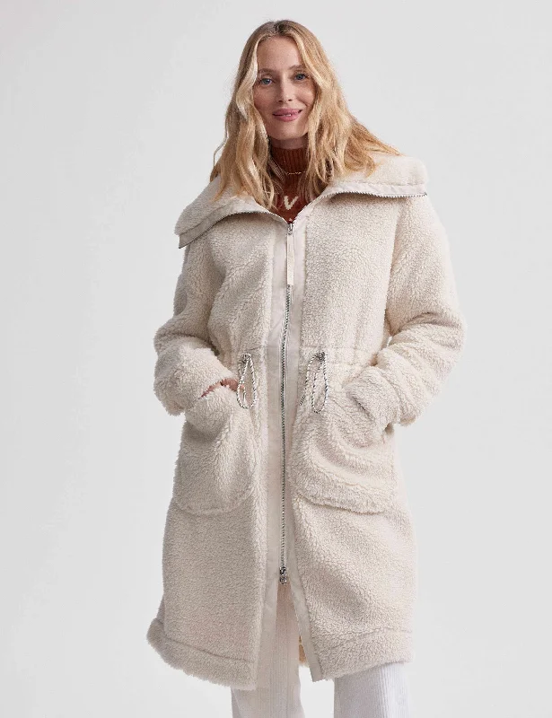 Logan Sherpa Coat - Sandshell Tie-Waist Belted Drawstring