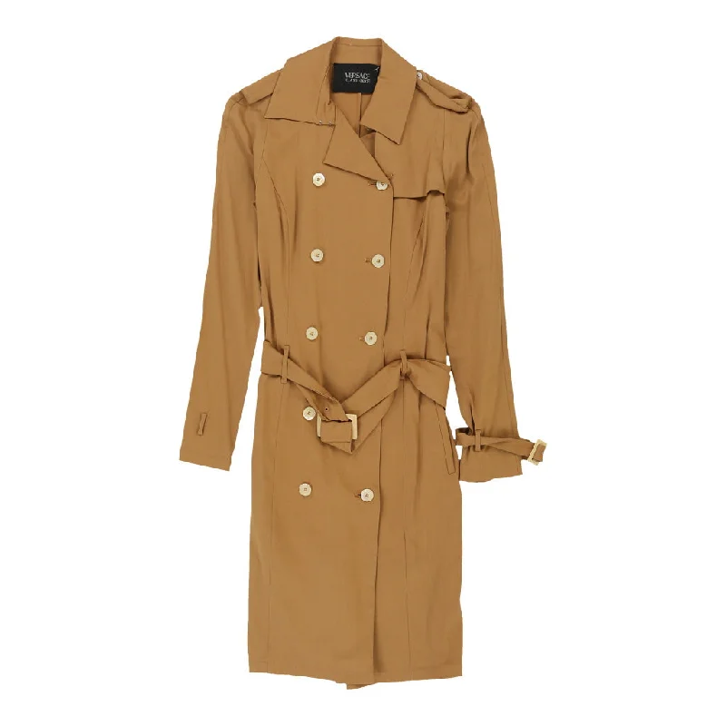 Versace V2 Classic Trench Coat - Small Beige Cotton Blend Knit Woven Fleece