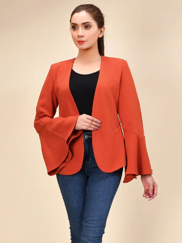 Flared Sleeved Coat - Orange Vest Waistcoat Gilet