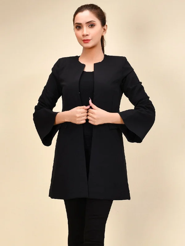 Bell Sleeved Coat - Black A-Line Ball Gown Mermaid