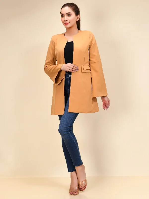 Bell Sleeved Coat - Mustard Cuffed Rolled Raglan