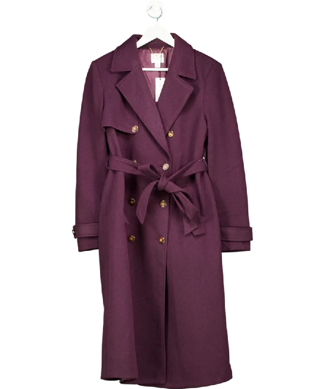 Wallis Purple Twill Trench Coat UK 16 Boat Neck Jacket Square Neck Jacket One-Shoulder Jacket