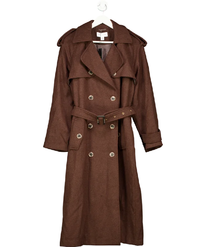 Warehouse Brown Wool Mix Belted Trench Coat UK 16 Off-the-Shoulder Jacket Double-Breasted Coat Single-Breasted Coat