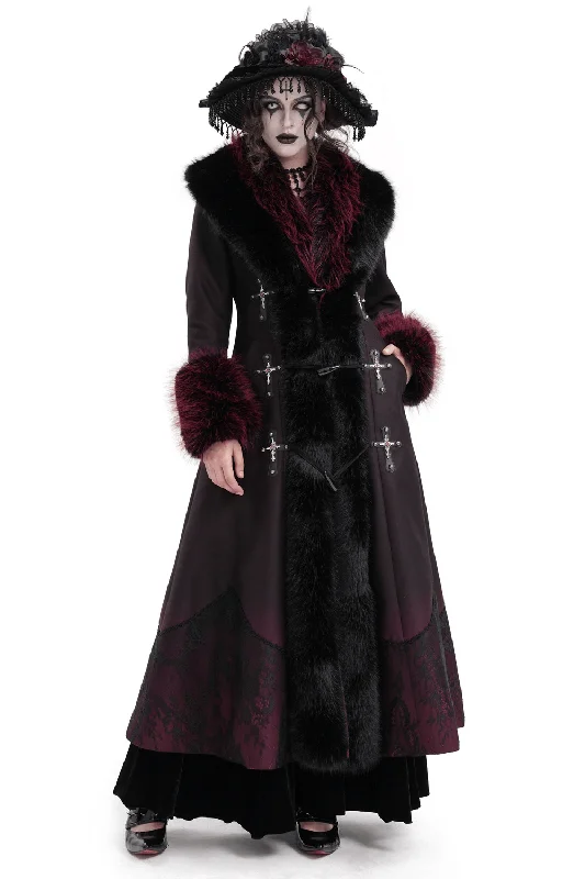 Women's Long Coat with Faux Fur Trim and Cross Buckles Suede Jacket Faux Fur Jacket Puffer Jacket