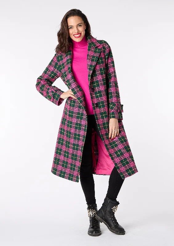 Yasmin Single Breasted Easy-wear Check Coat - size Large Boat Neck Jacket Square Neck Jacket One-Shoulder Jacket