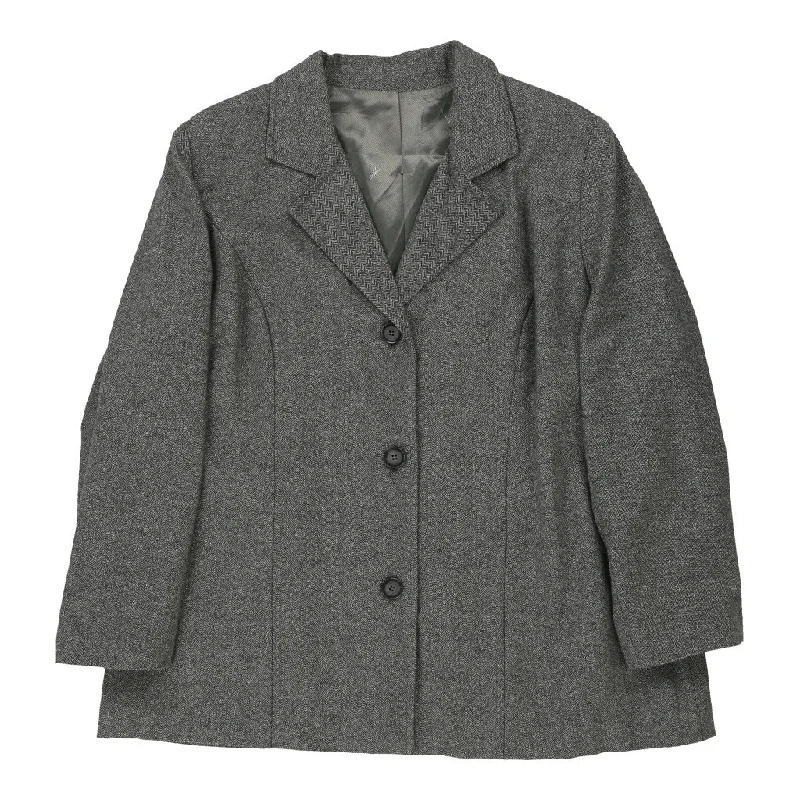 Yves Saint Laurent Coat - 2XL Grey Wool Blend Off-the-Shoulder Jacket Double-Breasted Coat Single-Breasted Coat