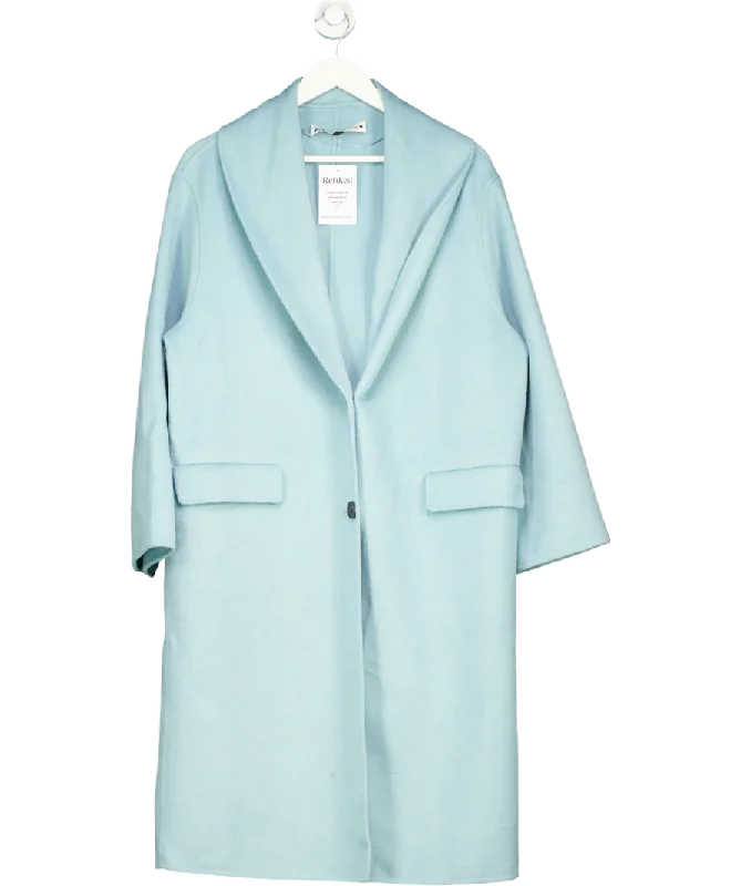 ZARA Blue Button Up Trench Coat UK M Raincoat Turtleneck Coat Wrap Coat